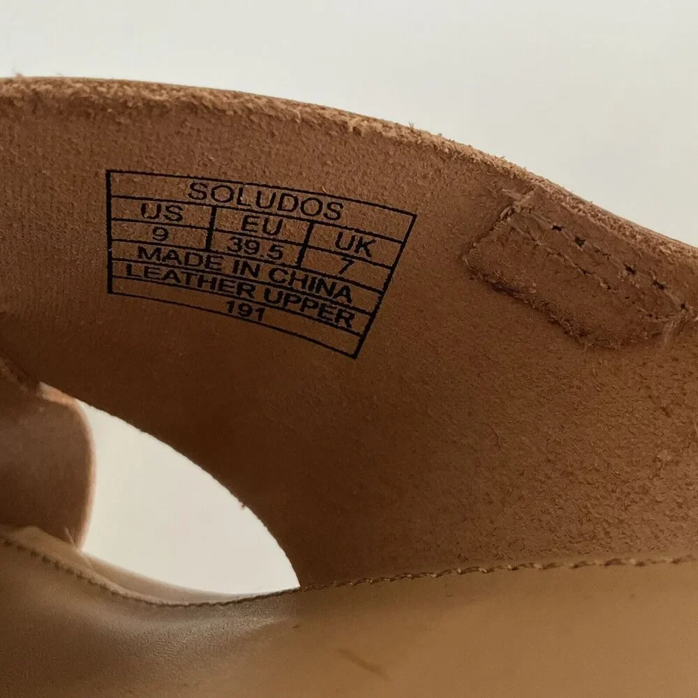 Soludos Leather Platform Cross Strap Open-toe Espadrilles Tan 9